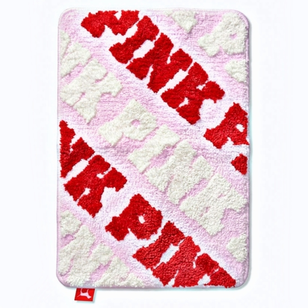 PINK Victoria’s Secret ✦ Plush Soft Bath Mat ✦ Red Pink Logo 25x17 Non‑Slip NWT - Picture 2 of 6